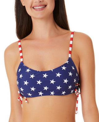 California Waves Junior's Classic Stars And Stripes Side Lace Up Bralette Bikini Top Swimsuit Blue