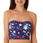 California Waves Junior's Splatter Star Long Line Bandeau Top Swimsuit Blue