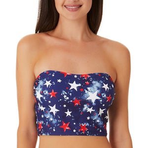 California Waves Junior's Splatter Star Long Line Bandeau Top Swimsuit Blue