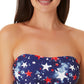 California Waves Junior's Splatter Star Long Line Bandeau Top Swimsuit Blue