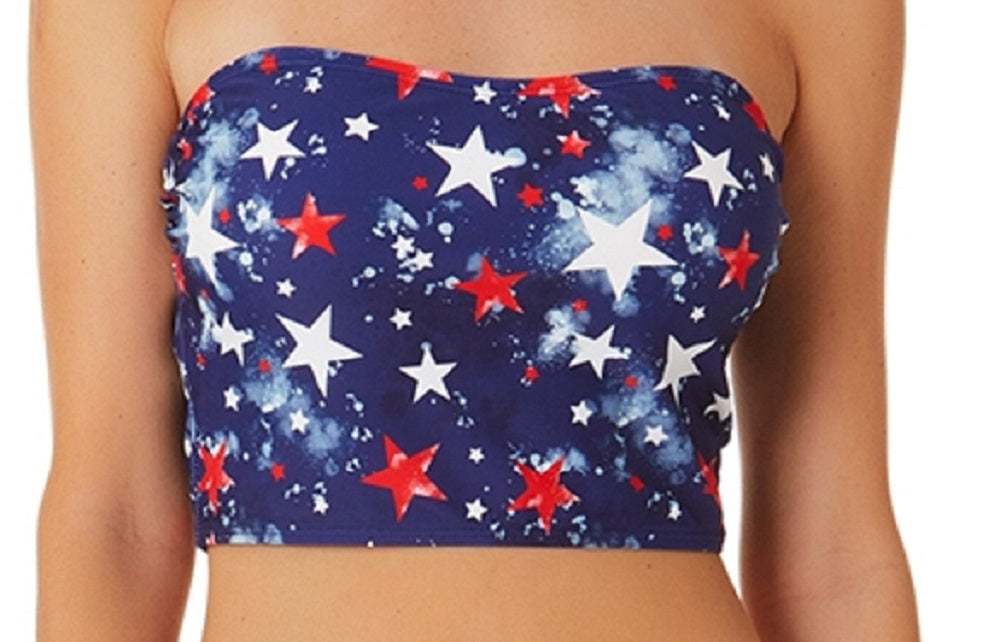 California Waves Junior's Splatter Star Long Line Bandeau Top Swimsuit Blue