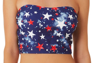 California Waves Junior's Splatter Star Long Line Bandeau Top Swimsuit Blue