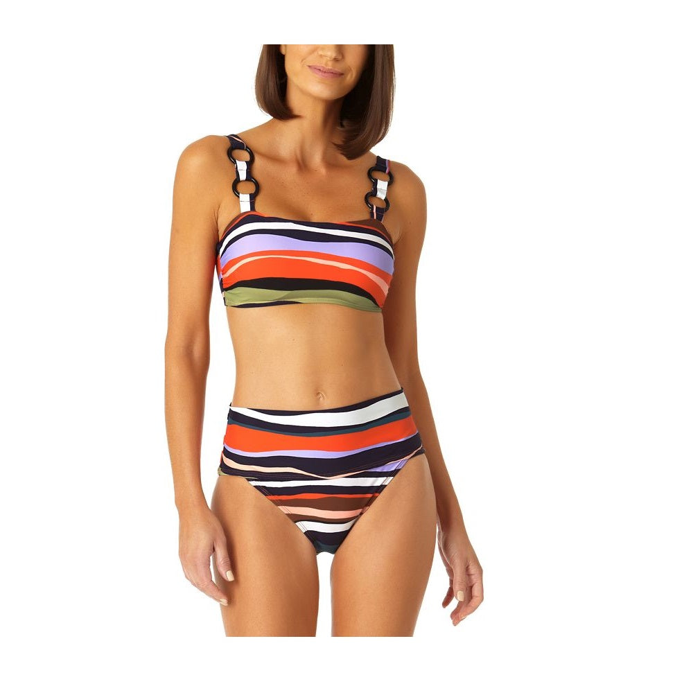 Anne Cole Women's Printed Ring-Strap Bra Sandy Wave Multi Stripe Size M