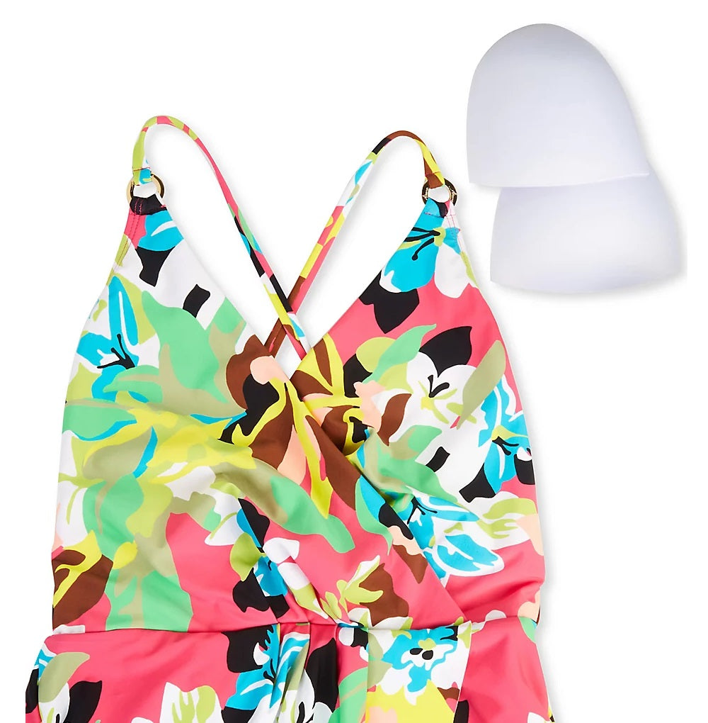 Anne Cole Women's Printed Surplice Front Swim Dress Swimsuit Pink