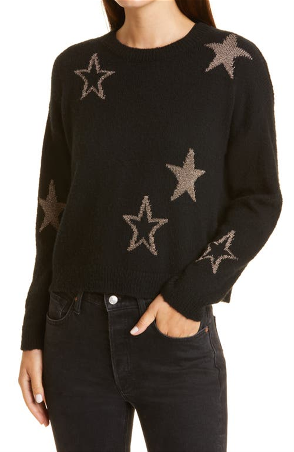 Rails Perci Star Wool Sweater in Black Gold Stars Size Large