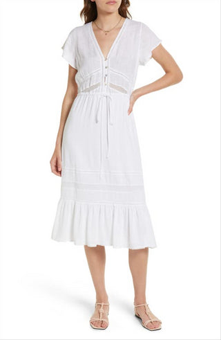 Rails Women's Kiki Tie Front Linen Blend Dress White Size Large