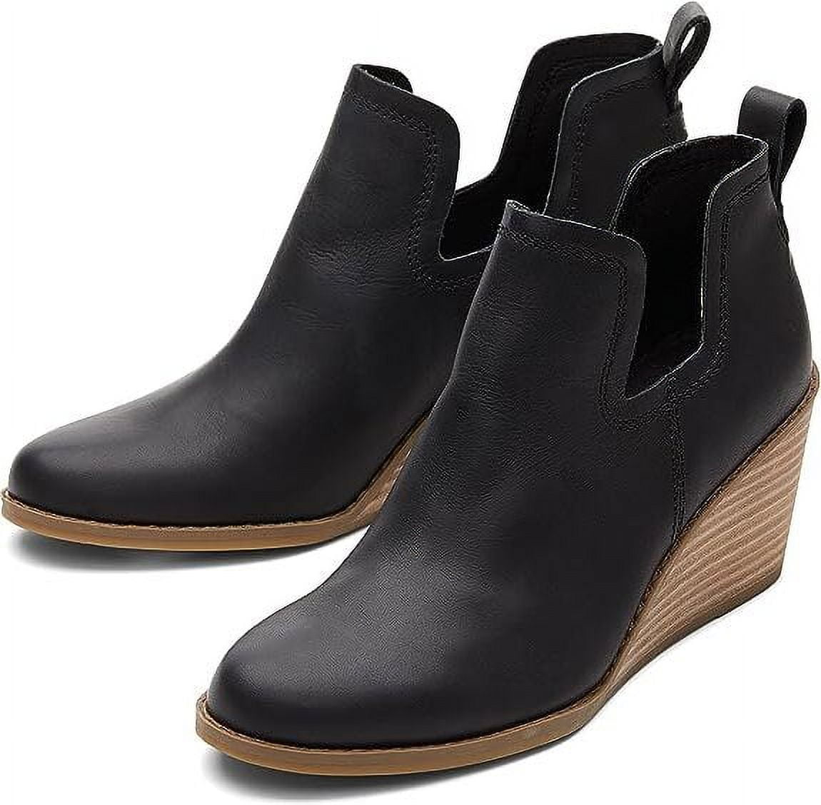 TOMS Kallie Wedge Bootie in Black Leather Size 9