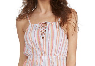Roxy Endless Love Stripe Cotton Seersucker Romper in Cool Blue Coastal Stripe Size X-Small