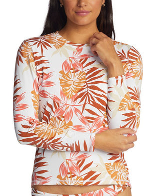 Roxy Women's Sea Skippin' Long Sleeve Rashguard Swimwear Brown Size X-Small