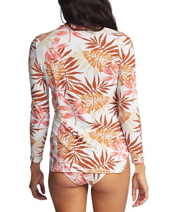 Roxy Women's Sea Skippin' Long Sleeve Rashguard Swimwear Brown Size X-Small