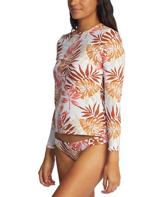 Roxy Women's Sea Skippin' Long Sleeve Rashguard Swimwear Brown Size X-Small