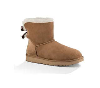 UGG Women's Mini Bailey Bow Embellished Genuine Shearling Bootie Brown Size 10