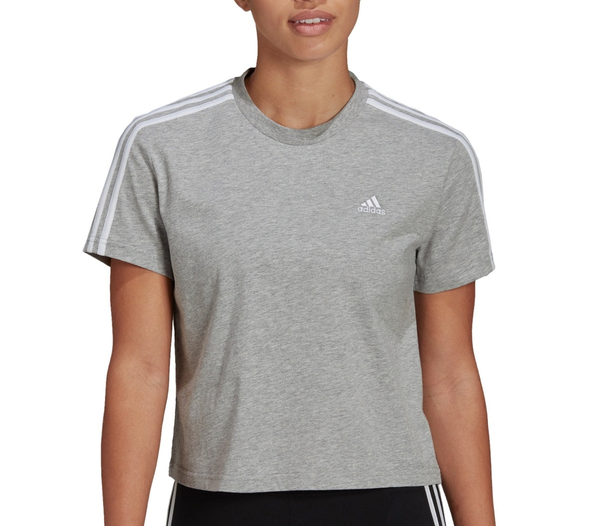 adidas Women's Cotton Cropped 3 Stripe T-Shirt Gray Size Large