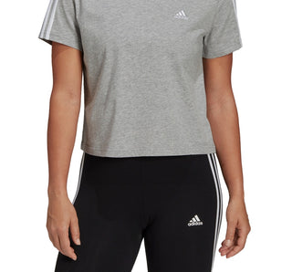 adidas Women's Cotton Cropped 3 Stripe T-Shirt Gray Size Large