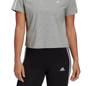adidas Women's Cotton Cropped 3 Stripe T-Shirt Gray Size Small