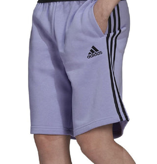 adidas Men's 3 Stripes 10 Fleece Shorts Purple Size Small