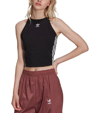 adidas Women's Halter Neck Crop Tank Top Black Size Large