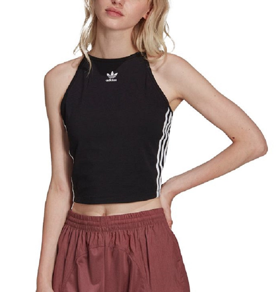 adidas Women's Halter Neck Crop Tank Top Black Size Large