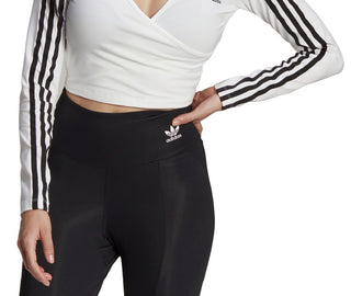 adidas Women's 3 Stripes Long Sleeve Crop T-Shirt White Size Small