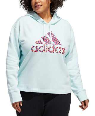 adidas Women's Dot Print Logo Hooded Sweatshirt Blue Size 3X