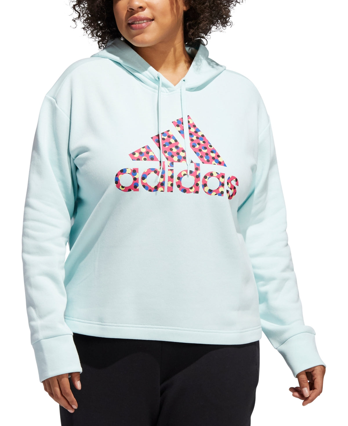adidas Women's Dot Print Logo Hooded Sweatshirt Blue Size 3X