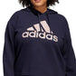 adidas Women's Fleece Ribbed Drawstring Hood Step Logo Graphic Sweatshirt Blue