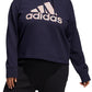 adidas Women's Fleece Ribbed Drawstring Hood Step Logo Graphic Sweatshirt Blue