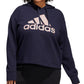 adidas Women's Fleece Ribbed Drawstring Hood Step Logo Graphic Sweatshirt Blue