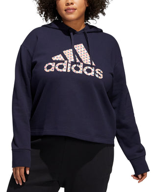 adidas Women's Dot Print Logo Hooded Sweatshirt Blue Size 3X