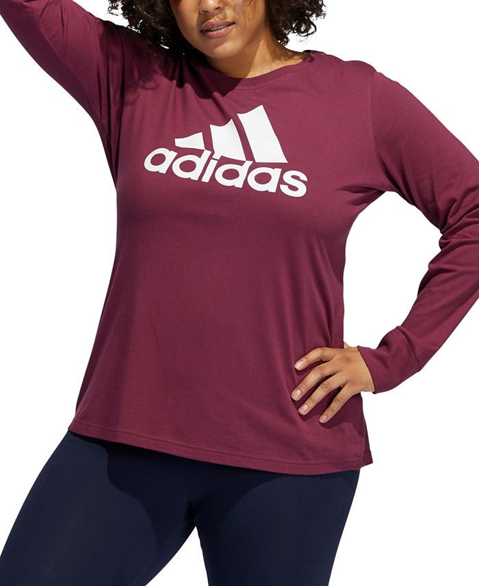 adidas Women's Ribbed Logo Graphic Long Sleeve Crew Neck Active Wear Top Red Size 1X