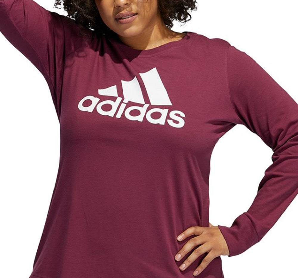 adidas Women's Ribbed Logo Graphic Long Sleeve Crew Neck Active Wear Top Red Size 1X
