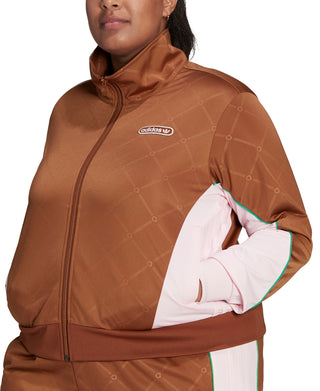 adidas Women's Colorblocked Zip Front Track Jacket Brown Size 3X