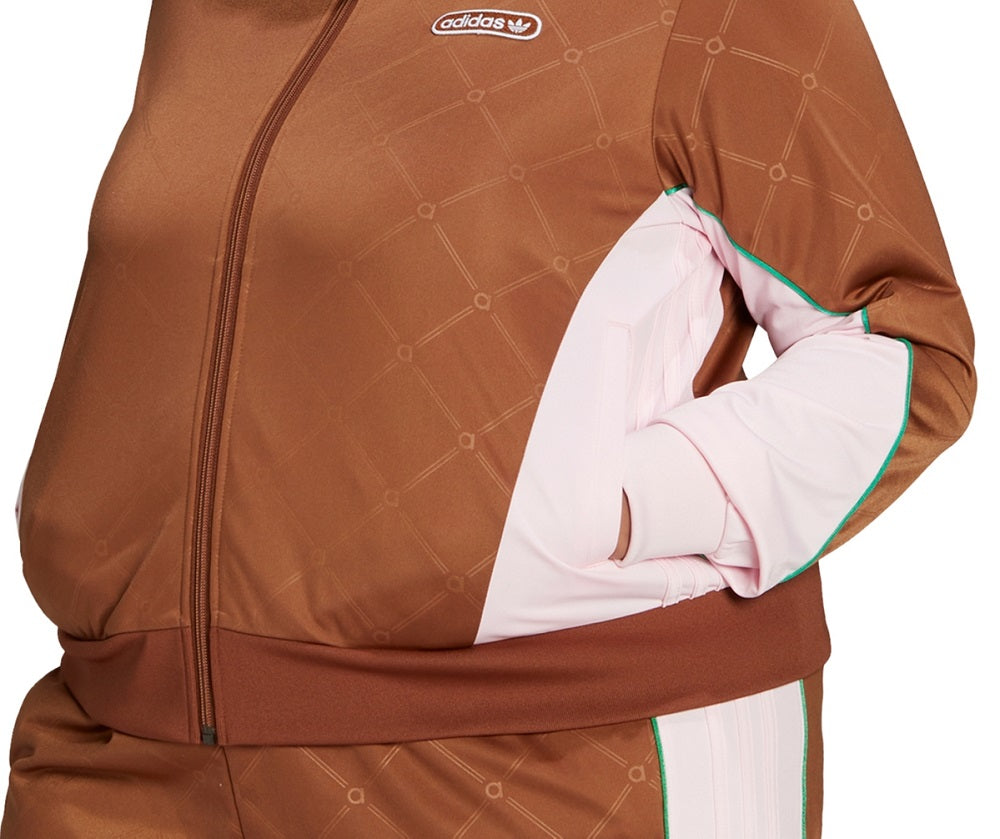 adidas Women's Colorblocked Zip Front Track Jacket Brown Size 3X