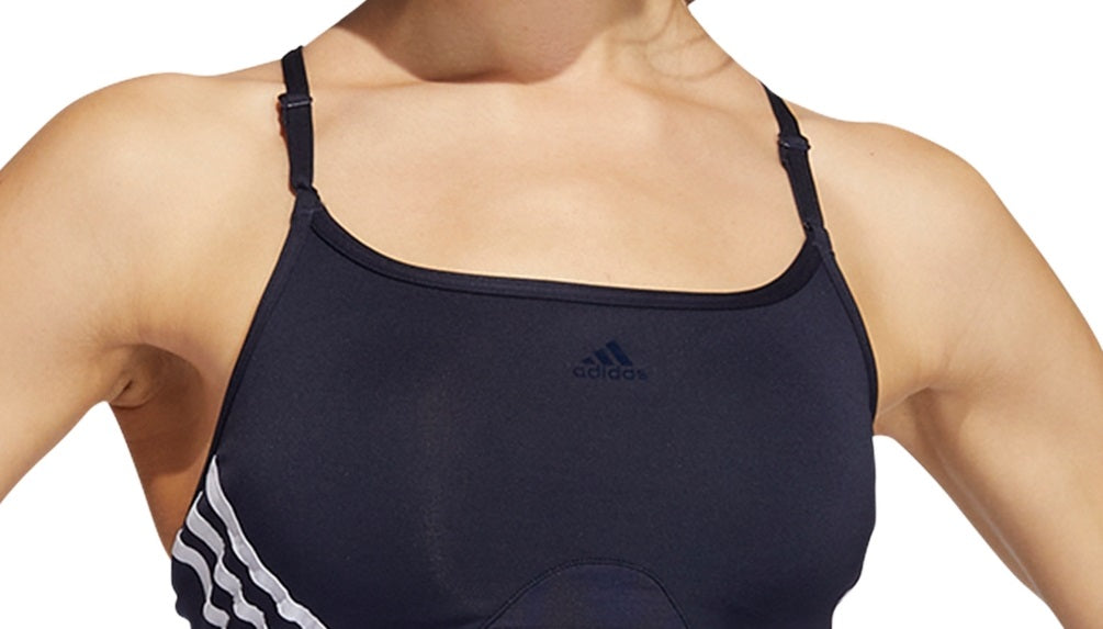 adidas Women's Aeroreact 3 Stripes Low Impact Sports Bra Blue Size X-Large