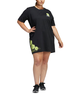 adidas Women's Botanical Graphic T-Shirt Dress Black Size 1X