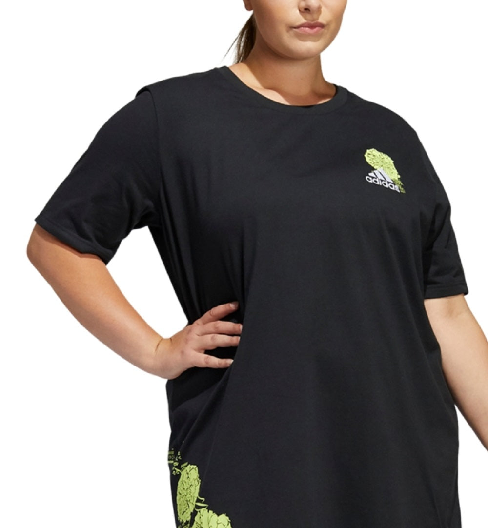 adidas Women's Botanical Graphic T-Shirt Dress Black Size 1X