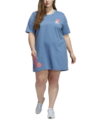 adidas Women's Botanical Graphic T-Shirt Dress Blue Size 1X