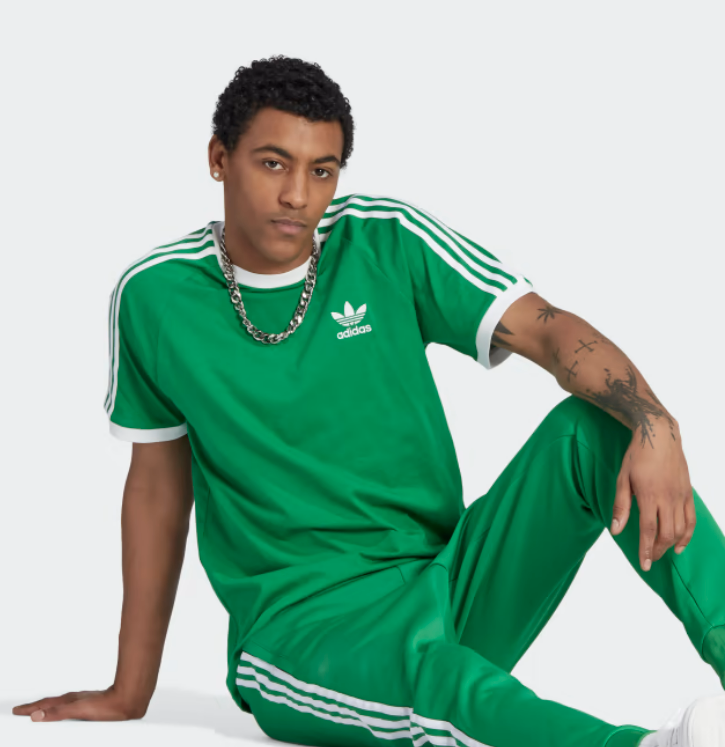adidas Men's 3 Stripes Cotton T-Shirt Green Size Small