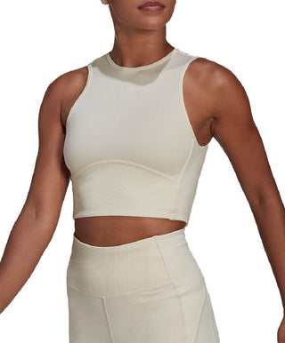 adidas Women's Hyperglam Recycled Blend Training Crop Top Beige Size Small
