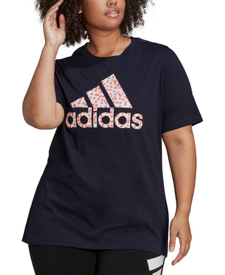 adidas Women's Floral Logo Graphic T-Shirt Blue