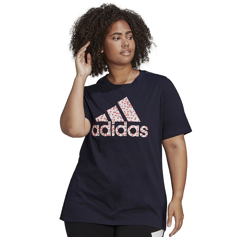 adidas Women's Floral Logo Graphic T-Shirt Size Plus