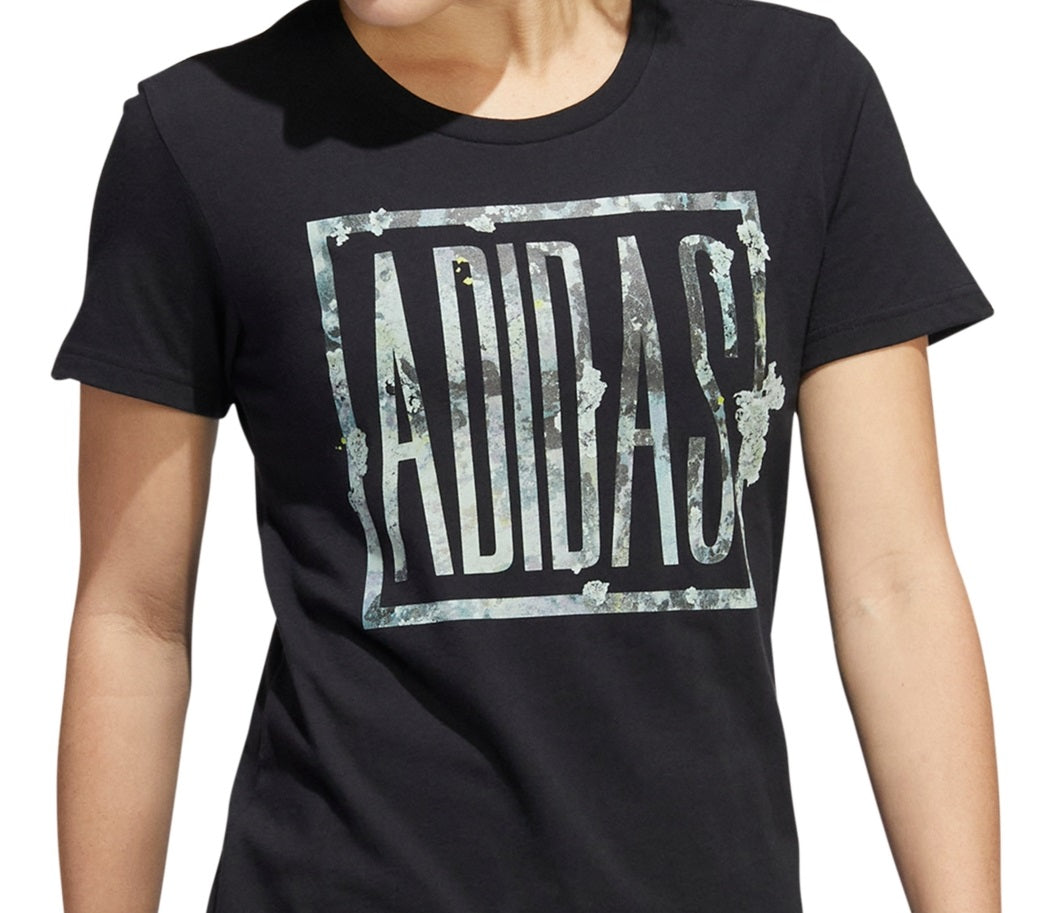 adidas Women's Cotton Mossy Spellout T-Shirt Black Size Medium