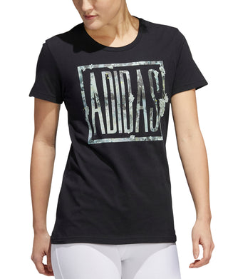 adidas Women's Cotton Mossy Spellout T-Shirt Black Size Medium