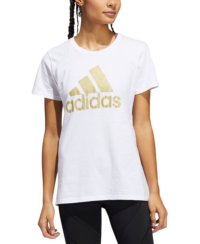 adidas Women's Metallic Cotton Logo T-Shirt White Size Small