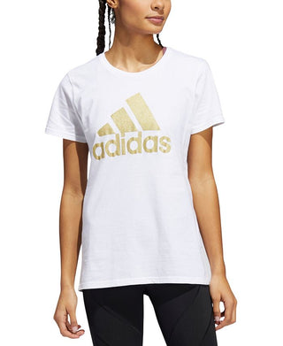 adidas Women's Metallic Cotton Logo T-Shirt White Size Small