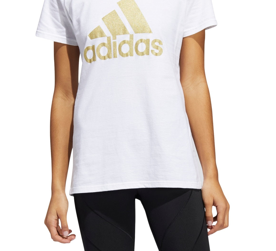 adidas Women's Metallic Cotton Logo T-Shirt White Size Small