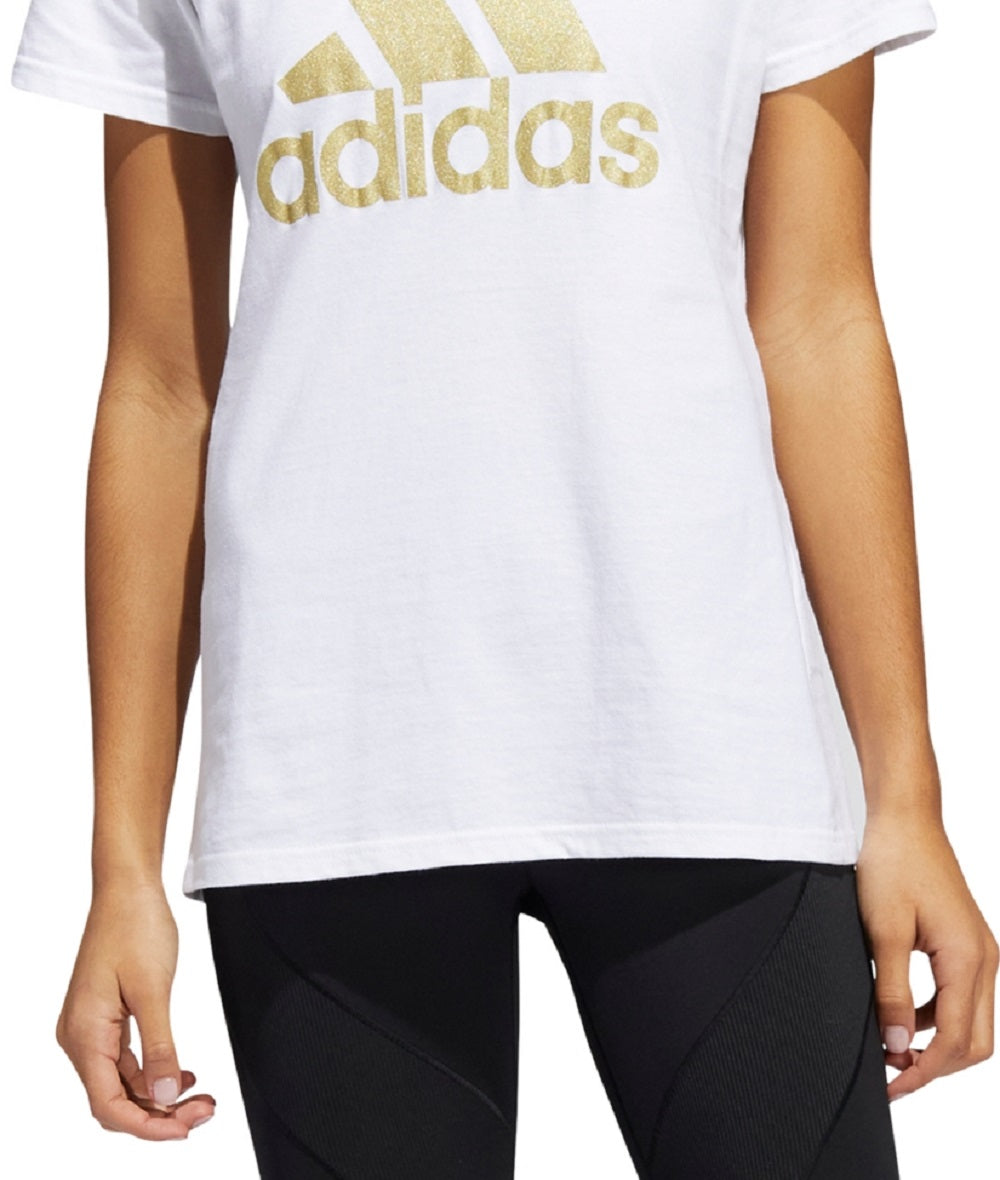 adidas Women's Metallic Cotton Logo T-Shirt White Size Medium