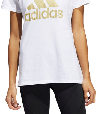adidas Women's Metallic Cotton Logo T-Shirt White Size Medium