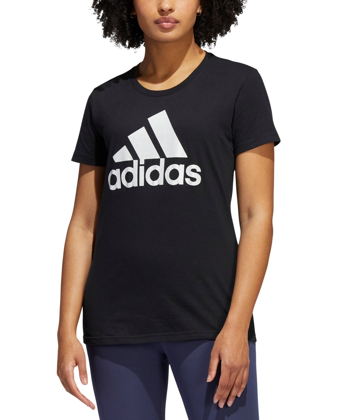 adidas Women's Metallic Cotton Logo T-Shirt Black Size Large