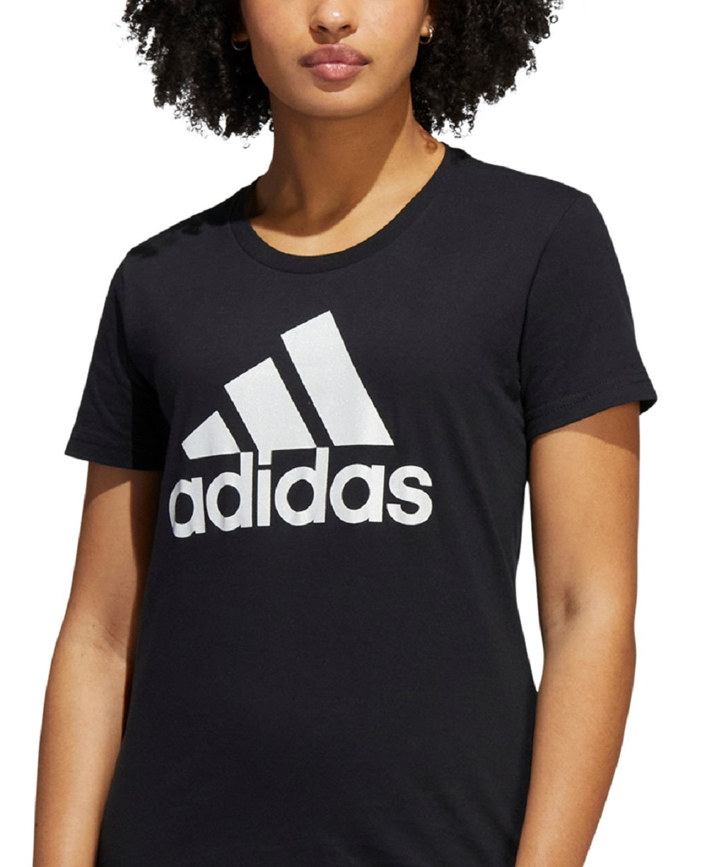 adidas Women's Metallic Cotton Logo T-Shirt Black Size Large